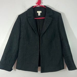 Chicos, small, open front black slightly glittery lined jacket
